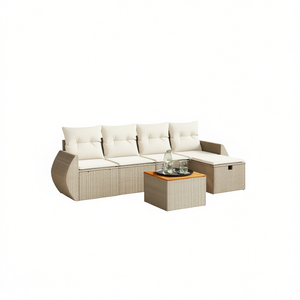 Ensemble de canapés de jardin beige en rotin 4 places, mobilier d'extérieur avec rangement, design contemporain - Product Image 1