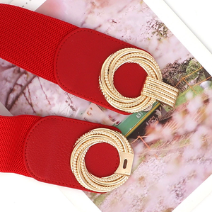 Cinturón de cintura de cuero PU para mujer de moda completa con hebilla de doble anillo de Metal corazón para damas vestido de ocio Jeans cinturones anchos - Product Image 4