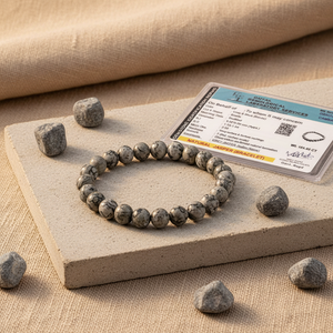 Natural Gemstone Grey Jasper Beaded Elastic <b>Bracelet</b> 8 MM Stone with Original Certificate Semi-Precious Stone <b>Bracelets</b> - Product Image 3