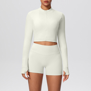 Ensemble de shorts de yoga taille haute <span class=keywords><strong>pour</strong></span> femmes PASUXI, veste zippée, <span class=keywords><strong>tenue</strong></span> de sport <span class=keywords><strong>pour</strong></span> la course à pied, la remise en forme, le sport, la salle de sport - Product Image 3