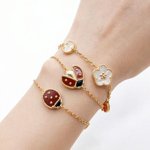 Fashion High End Jewelry Rose Gold Plated <strong>Bracelet</strong> for Women Featuring White Mother of Pearl Red Agate Lucky <strong>Ladybug</strong> Charms - Product Image 1