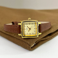 Reloj de Cuarzo Cuadrado de Aleación Retro de Lujo para Mujer, con Correa de Cuero y Esfera con Indicadores, Estilo Coreano, de Alta Gama, para Estudiantes