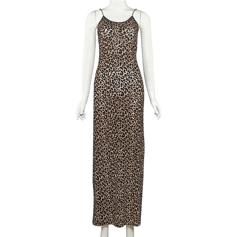 JXS1152 Leopard Sling Maxi Dress Women Classic High Waist Body-shaping Robe Animal Style Party Club Vestido Dress