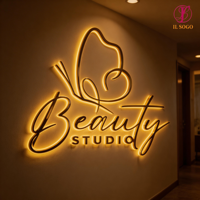 Enseigne Commerciale Personnalisée 3D avec Logo, Enseigne Lumineuse en Métal Doré Miroir et Acrylique pour Hall, Entreprise, Réception, Marque