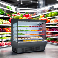 Vitrine réfrigérée à rideau d'air ouvert pour viande, légumes et fruits de supermarché, taille personnalisée, 220V R134A