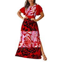 Robe longue rétro tendance pour femme, taille haute, à lacets, style polynésien, grande taille, manches courtes, fendue, best-seller, livraison directe