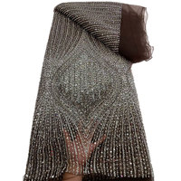 Dentelle élégante NI.AI perlée avec fleurs brodées en filet, pierres et sequins, tissu en dentelle filet pour robes de mariée et tenues de soirée