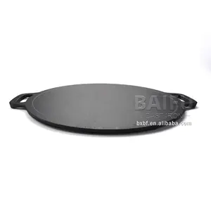 Heavy Duty 34 cm Pre-seasoned Cast Iron Barbecue Plate Pizza Pan Baking BBQ Grill Pan Camping Cast Iron Frying Pan Skillets