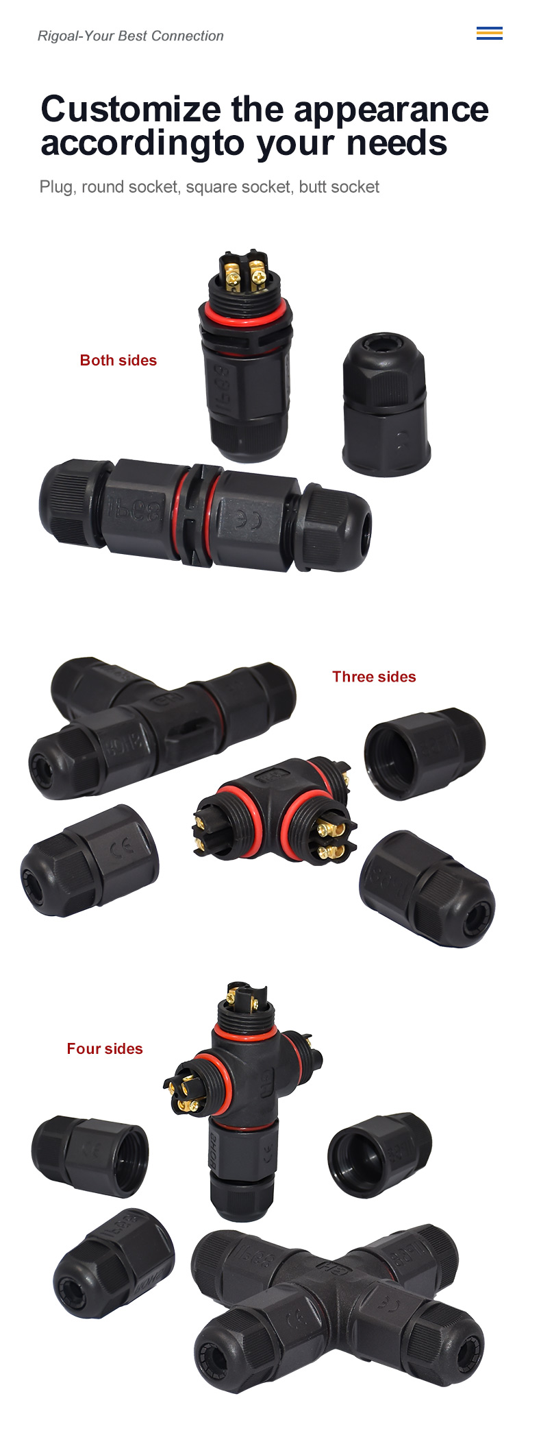Rigoal 2 3 4 5 Pin M19 Panel Mount Waterproof Connector Outdoors Industrial LED Connector