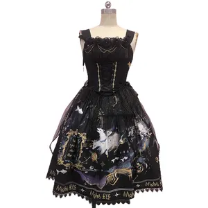 Lolita cosplay – robe de soirée gothique noire Vintage en dentelle jsk
