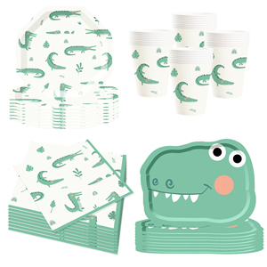 Ensemble d'assiettes en papier à thème crocodile vert DAMAI, ensembles de vaisselle de dessin animé avec assiettes à dessert en papier jetables, kits de vaisselle de fête - Product Image 1