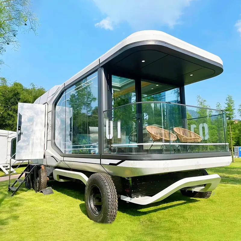 Mobil modüler prefabrik taşınabilir konteyner satılık tam mobilya ile tekerlekler üzerinde küçük ev evleri