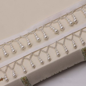 Accessori Fai-da-Te per Cheongsam e Hanfu, Nastro Decorativo Bianco con Perle e Frange, Passamaneria con Ciondolo in Perle - Product Image 5