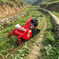 Tondeuse à fléaux sur chenilles de 860 mm, moteur thermique 15 CV, démarreur électrique, 69 lames en Y, débroussailleuse