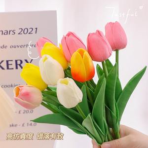 Bouquet de tulipes artificielles en plastique PU, couleur dégradée, 33 cm de haut, simulation réaliste, décoration d'intérieur, fleurs de printemps, arrangement en vase - Product Image 2