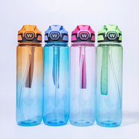 Bouteille d'eau de sport écologique pour PC, 780 ml, dégradé, ouverture à une touche, anti-fuite, pour boire directement, voyage, natation, randonnée