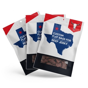 50g 100g 200g Beef Jerky <b>Pouches</b> Custom Printed Flat Mylar Bags with Zipper for Resealable Packaging Food Grade MOQ 500pcs - Product Image 1