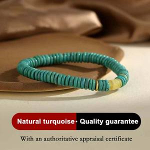 Pulsera de Eslabones de Cadena con Cuentas de Ábaco Turquesa Natural Unisex Chapado en Oro de 18K y Plata S925 Estilo Muy Versátil y Moderno - Product Image 2