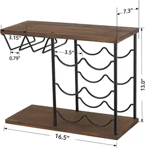 Custom Wijn Glas Rek Vrije Staande Vloer Hout En Metalen Wijnrek Aanrecht Wijnhouder Rek