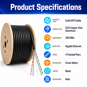 <span class=keywords><strong>Cable</strong></span> de Red <span class=keywords><strong>Ethernet</strong></span> CAT6 UTP para Interiores, Rollo de 305m (1000 pies), con <span class=keywords><strong>Cable</strong></span> de Alimentación de <span class=keywords><strong>4</strong></span> Pares 23AWG 24AWG CCA - Product Image 3