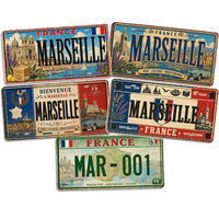 Letrero Metálico Vintage de Marsella, Francia, Decoración Rústica de Pared para Restaurante de Mariscos, Bar de Playa, Estilo Antiguo