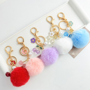 Porte-clés <span class=keywords><strong>Pompon</strong></span> en Métal Mignon avec Grande Cerise, Breloque de Sac Faite à la Main, Bijou DIY - Product Image 1