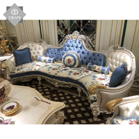 Canapé en cuir suspendu au style européen royal, ensemble de sofa classique victorien en en bois massif sculpté, de luxe