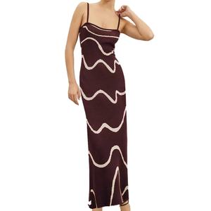 Vestido Maxi Casual de Mujer de Alta Calidad al por Mayor, Diseño OEM Personalizado, Vestido Ajustado de Punto a Rayas con Cuello Halter, Vestido Sexy que Realza la Figura - Product Image 4