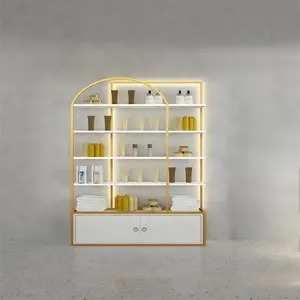 Benutzer definierte Metall regal Holz Display Regal Beauty Supplies Store Gold Kosmetik geschäfte Vitrine