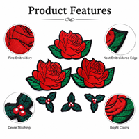 Patchs brodés personnalisés en forme de rose rouge, motifs floraux, à thermocoller ou à coudre, pour vêtements, vestes, chapeaux, sacs