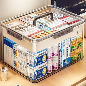 Doorzichtige Meerlagige Pp Plastic EHBO-Kit Organizer Handvat Deksels Thuis Medicijnbenodigdheden Opbergdoos Opbergbakzakgebruik - Product Image 1