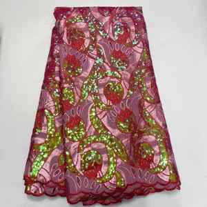 Precio tela de encaje suizo gasa Suiza africana la industria buen precio tela de encaje de ganchillo de algodón pluma con tela de encaje de lentejuelas - Product Image 3