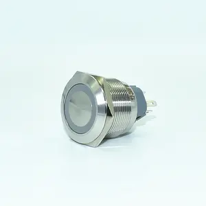 Tombol indikator logam, tombol 25mmc Model kepala datar 1NO 1NC dengan lampu berulang pin cincin 12-24v