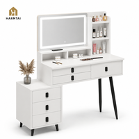Ensemble de coiffeuse de chambre HarmTai avec miroir LED, comptoir en marbre, armoire et chaise en velours inclus