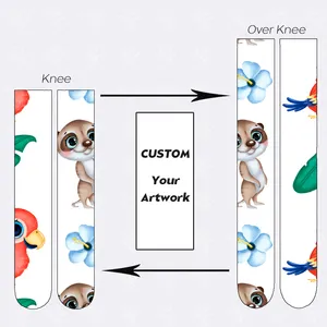 Unique Design Cartoon Parrot Velvet Silk Stocking Knee High Customized Pattern Funny Girls Colored Flower Breathable Socks