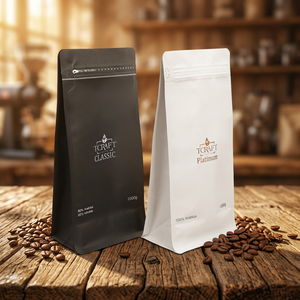 Resealable Coffee Bean Bags with Valve Moisture Proof Zipper Eco Laminated Flat Bottom Bags Glossy Stand up Pouch Custom Printed - Product Image 1