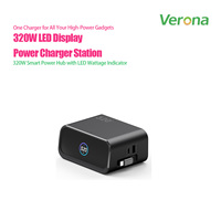 Stasiun Pengisian Daya GaN 320W Layar Digital Multi-Port USB-C Pengisi Daya Cepat Kabel Retractable untuk Laptop Gaming Ponsel Daya Tinggi