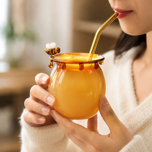 Verre à dessert moderne en verre avec paille, pot à glace, pot de rangement pour eau, <span class=keywords><strong>miel</strong></span> et fleurs, pour la décoration de la maison et des cafés - Product Image 4