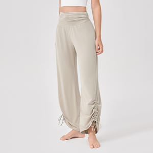 Suave y acogedora chica Sexy en pantalones <span class=keywords><strong>de</strong></span> Yoga bailando moda señora cintura alta fruncido pierna ancha Casual Pantalones deportivos mujer Yoga Pantalones - Product Image 3