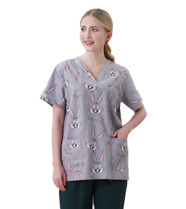 Seragam perawat wanita lengan pendek leher-v, kain gosok blus kerja medis seragam kerja, perawatan medis Spa kedokteran gigi hewan peliharaan - Product Image 4