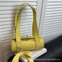 Sac bandoulière cylindrique pour femme en cuir PU avec nœud, fermoir de sécurité, fermeture éclair, style vintage, mode quotidienne, doublure en polyester