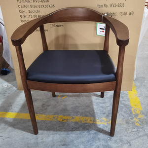 Nordic restaurant furniture, <b>antique</b> wooden <b>frame</b>, leather cushion, Kennedy dining chair, natural presidential solid wood armcha - Product Image 6