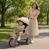 Tricycle multifonctionnel pour enfants avec poignée pivotante pliable en plastique, pour les enfants de 2 à 4 ans