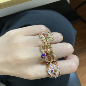<span class=keywords><strong>Vendita</strong></span> Calda <span class=keywords><strong>Gioielli</strong></span> di Lusso alla Moda Anello con Fiore in Zirconi Colorati Placcato Oro 18k per Donna - Product Image 6
