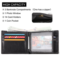 Dompet Kulit Asli Mewah untuk Bisnis, Lipat Dua, Tempat Kartu Berlogo, Penutup Lipat, Rantai, Kasual untuk Uang Tunai, Perjalanan, Dompet Pria