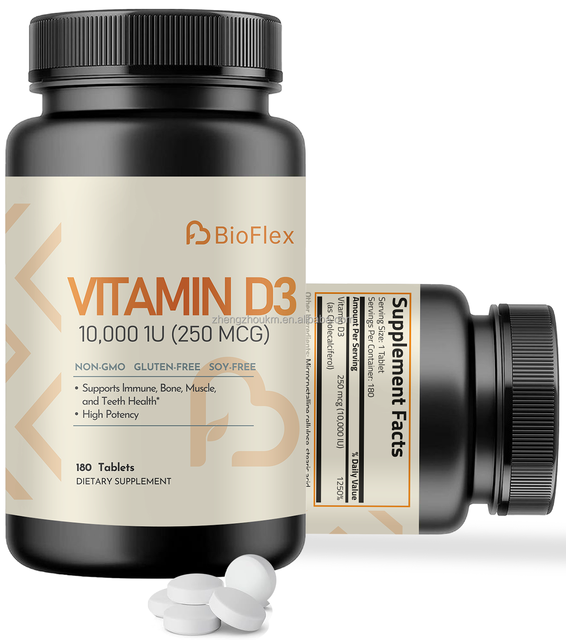 OEM Vegetarian Supplement 10000iu Vitamin D3 Tablets Easy-Swallow Micro Tablets Support Healthy Muscle Function and Immunity
