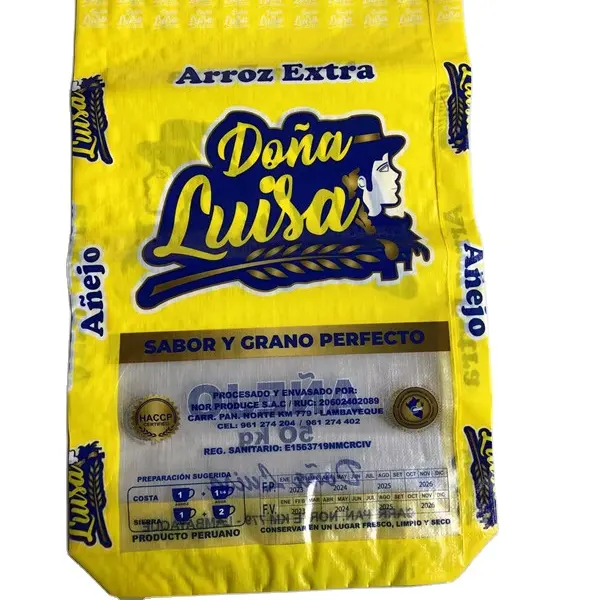 O fundo liso pp tecida arroz embalagem saco bopp laminou 49kg 10kg para o mercado do Peru