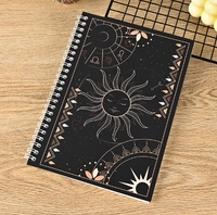 Carnet de notes à spirale en PU noir et or avec motif étoile, couverture de cartes de tarot, cadeau