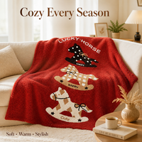 Couverture Lucky Horse rouge en demi-velours 170x130cm, ultra douce, toute saison, pour canapé, enfants, maison, OEM, vente en gros