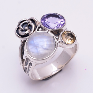 Anillo de Plata de Ley 925 con múltiples piedras preciosas hecho a mano, diseño único, fabricante de joyas de plata de ley 925, proveedor de joyería personalizado - Product Image 3